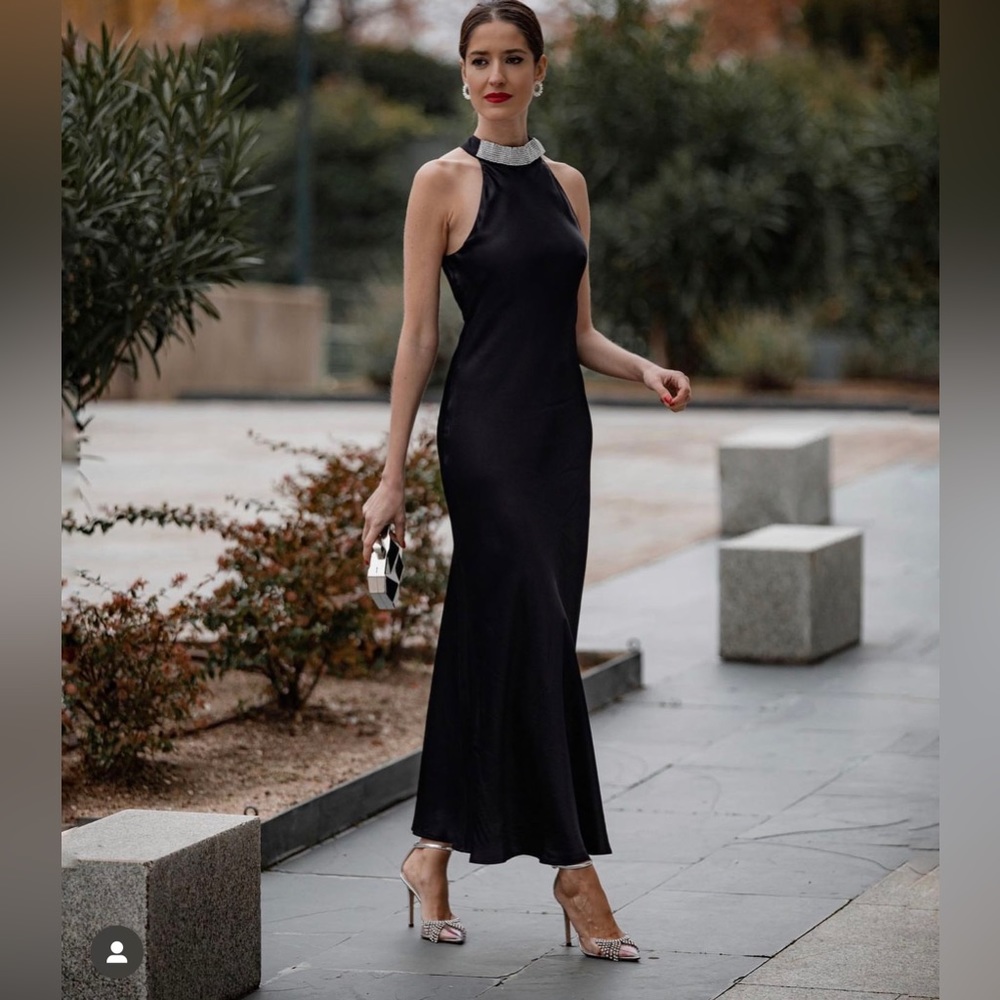 ZARA BLOGGERS FAV SLIP DRESS WITH BEADED COLLAR - Picture 4 of 10